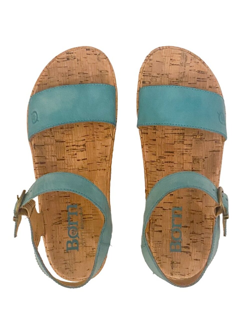 BORN SHOES Sari Turquoise Leather & Cork Platform Sandals Sz 6M